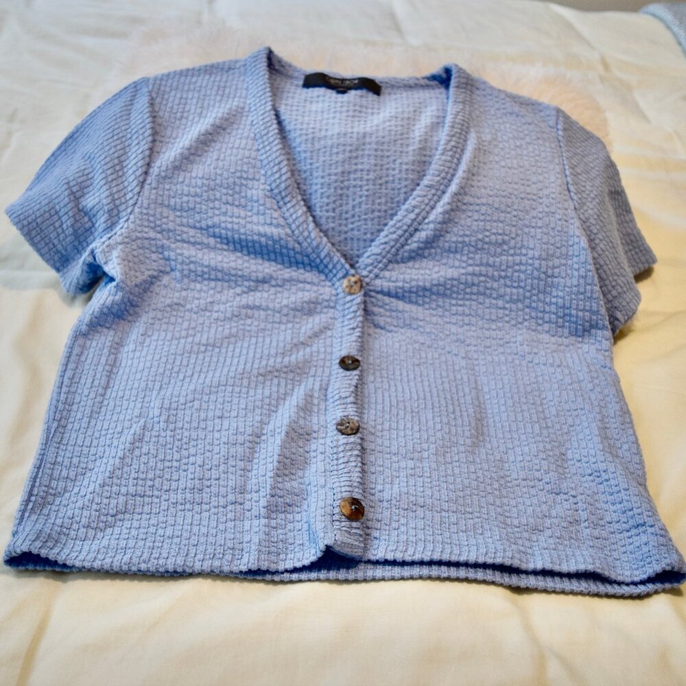 3 for 30 ~ New without tags Blue Button Front V Neck Top M